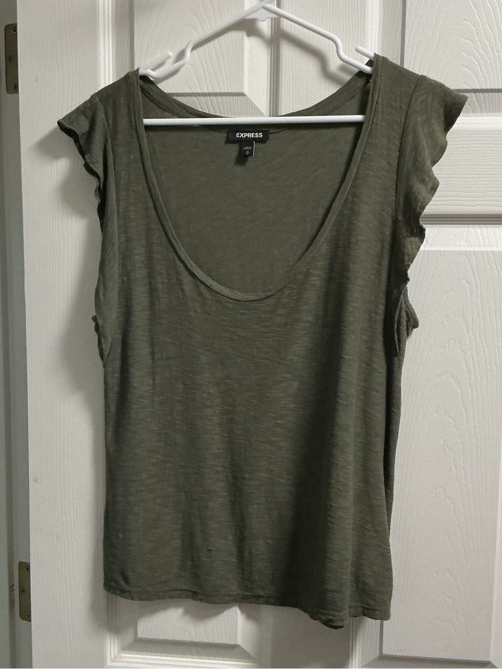 Express Olive Green Scoop Neck Ruffle Cap Sleeve Tank